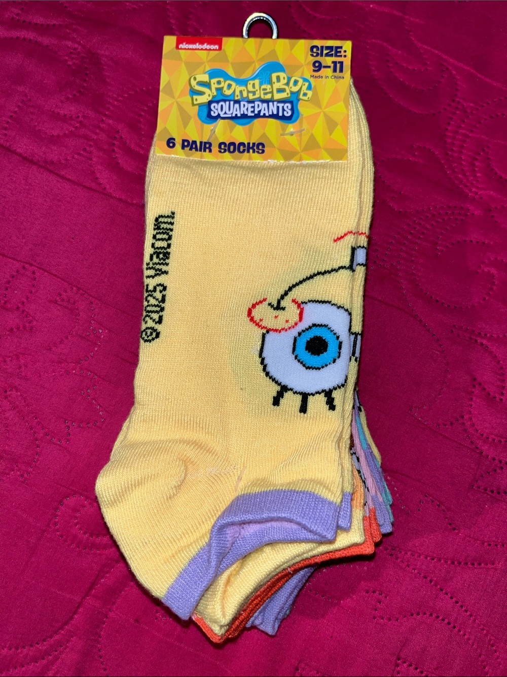 SpongeBob SquarePants Yellow Ankle Socks with Purple and Orange Trim